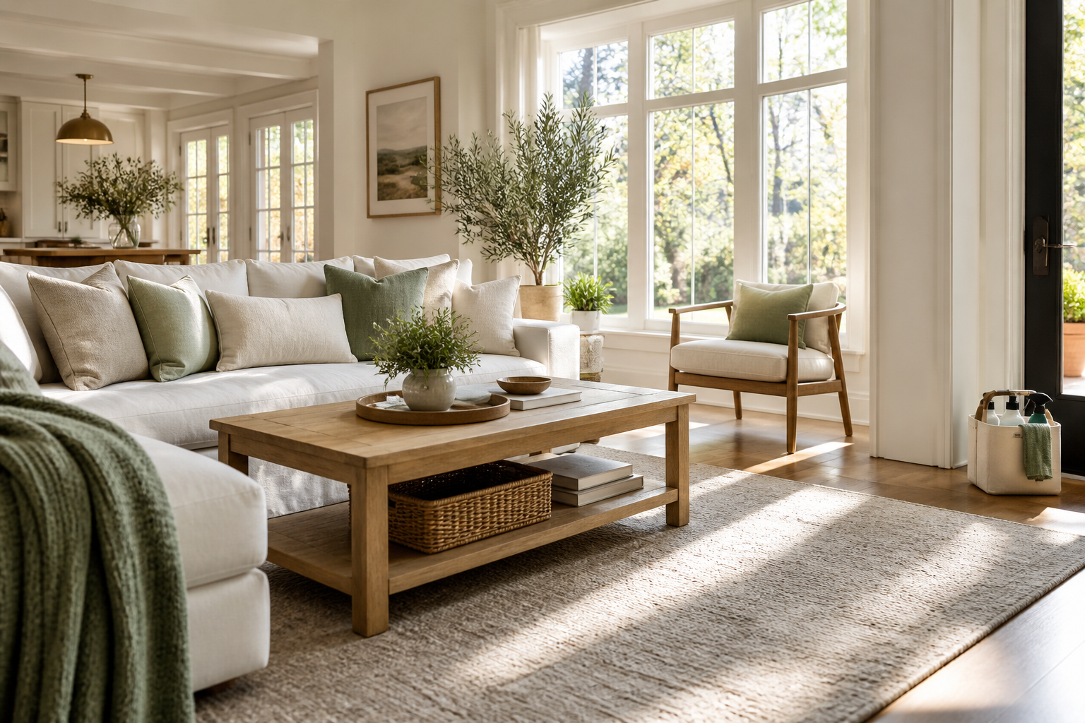A bright, freshly cleaned living room